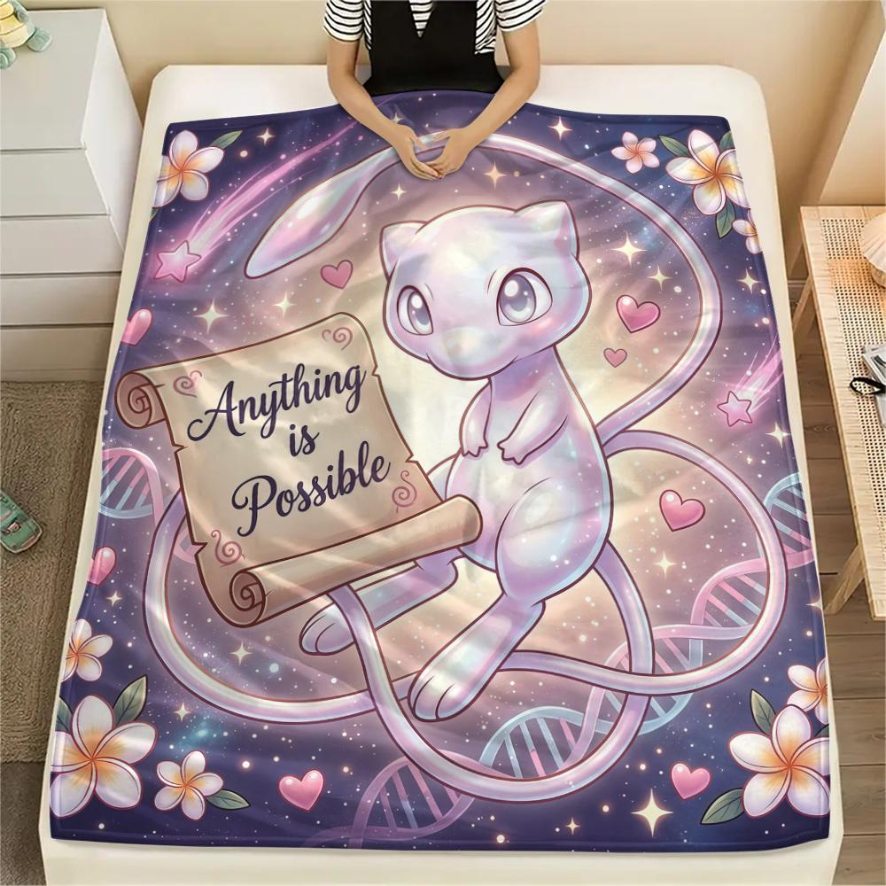Cute Pokémon Flannel Blanket Print, Warm Soft for Sofa Bed Chair, Perfect for Travel Picnic Bedroom -HE36