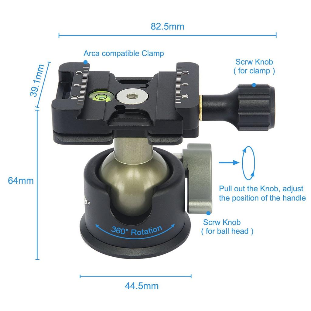 Haoge Low Profile Ballhead Tripod Ballhead with and Quick Release Clamp and Plate for Tripod Monopod Slider DSLR Camera Camcorder Max Loading 8kg
