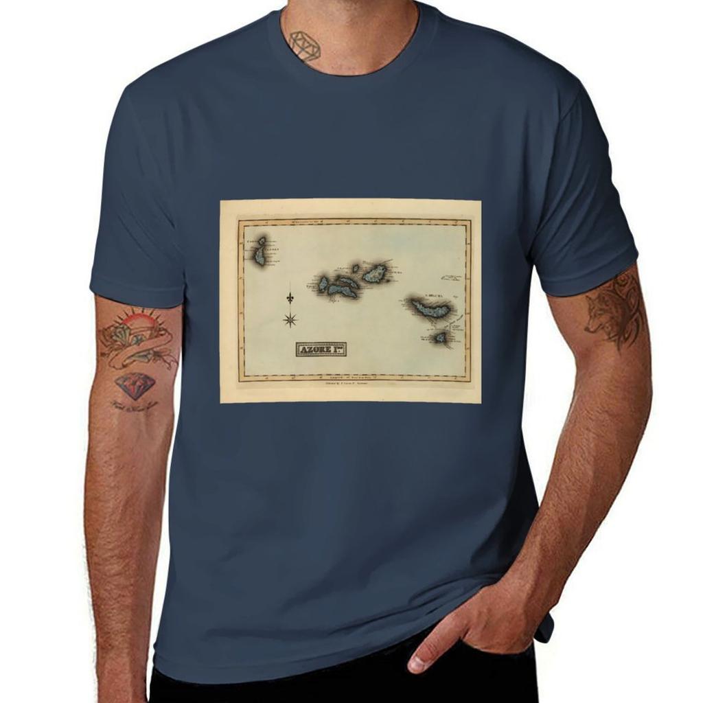 Vintage Azores Islands Map () TShirt Big Size Short Sleeve Casual Top TShirt