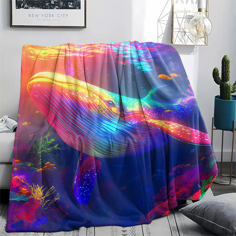 Whale Print Flannel Blanket, High quality Comfortable for All Seasons, Home Decor, Warmth and Comfort, Perfect for Christmas Gifts