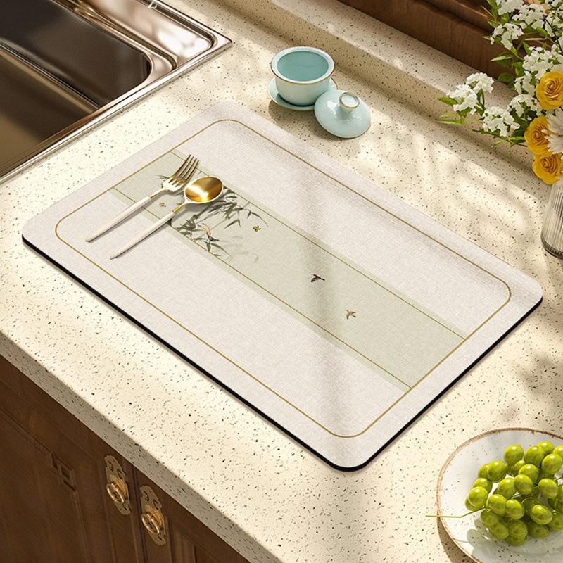 New Chinese Kitchen Countertop Absorbent Dish Drain Mat French Diatomaceous Mud Table Top Coffee Machine Insulated Bar Mat