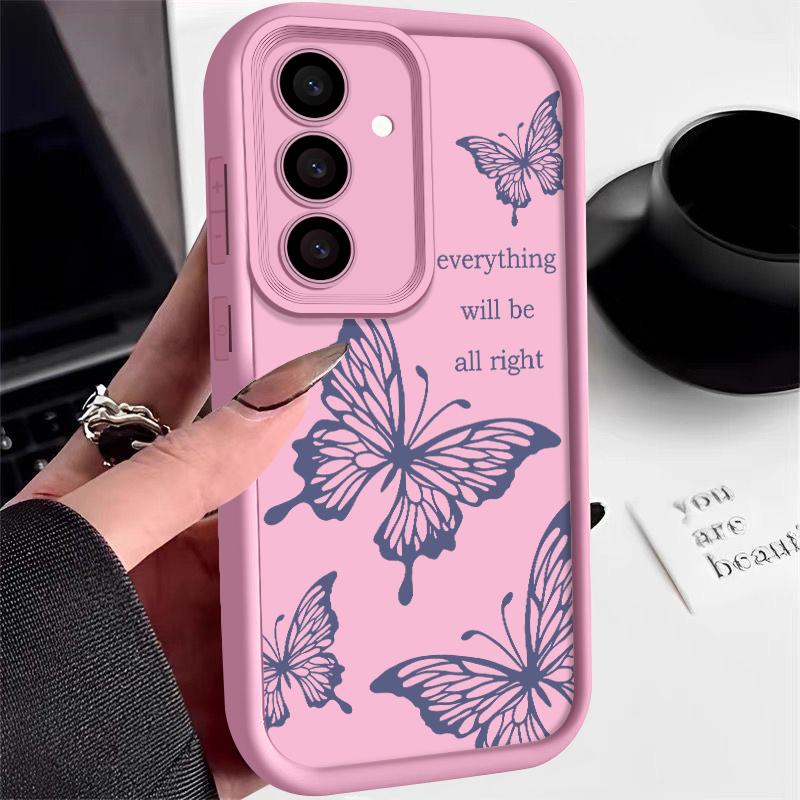 For Samsung S25 Ultra S24 FE S23 S22 S21 A14 A34 A35 A52 A53 A54 5G Cover Shockproof Matte Silicone Protection Butterfly Pattern Soft Phone Case