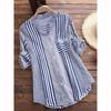 Women's Spring Long Sleeves Roll Up Striped Casual V Neck Button Down Shirts Blouses Collar