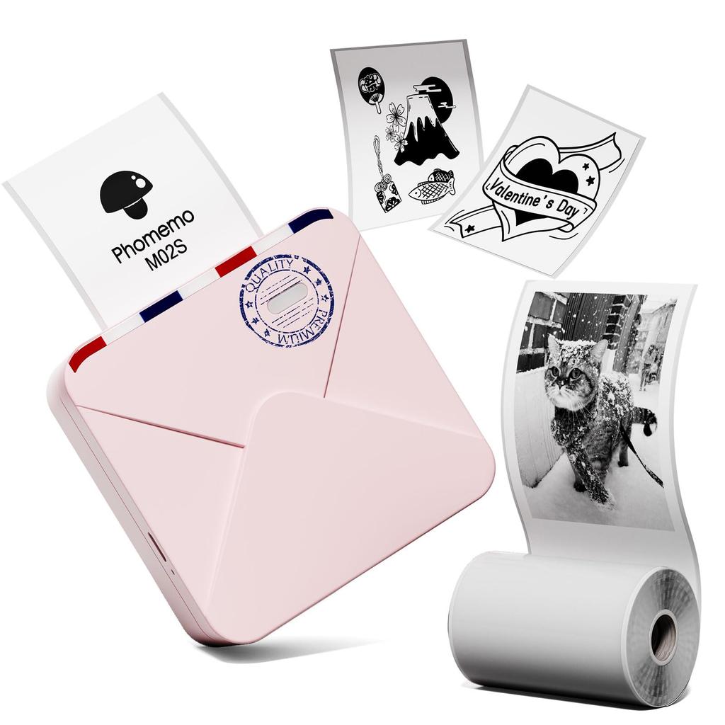 Phomemo M02S Thermal Smartphone Mini Mobile Label Sticker Pocket New Bluetooth Work from Home Multilingual Japanese Instruction Compatible with iOS