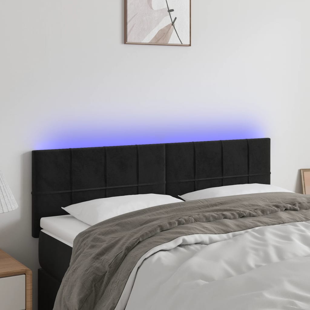 Vidaxl Zagłówek Do Łóżka Z Led, Czarny, 144X5X78/88 Cm, Aksamit