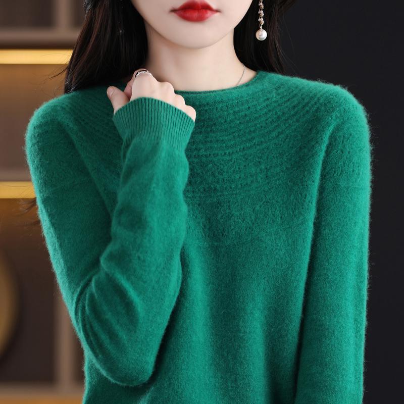 Женский свитер с круглым вырезом и подвернутым краем, кашемир Qinghe, 30% кашемира 70% шерсти, зимний вязаный свитер, осенний свитер, кашемировый свитер