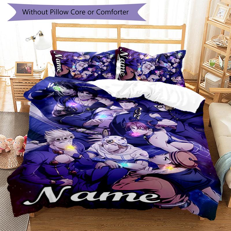 3pcs Custom Name Cartoon JoJo's Bizarre Adventure Bedding Set Duvet Cover Closure Includes 1 Duvet Cover & 2 Pillowcases for All Seasons Bedroom Decor