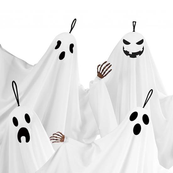 4Pcs Halloween Horror Ghost Hanging Decorations with Skeleton Hands Thriller Expressions Creepy Yard Ornaments for Front Porch And Tree