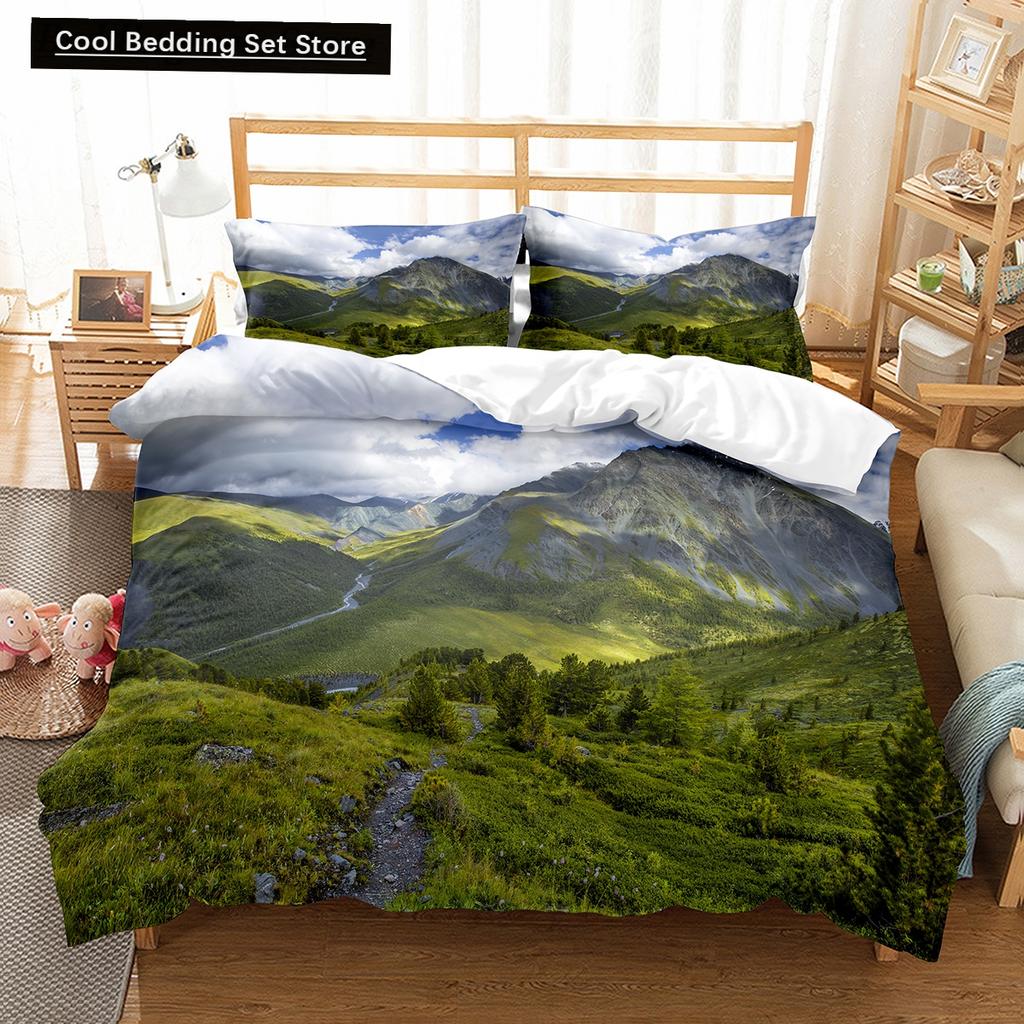 Altai Mountains King Queen Duvet Cover Natural Landscape Bedding Set Forest Lake Scenery Quilt Cover Polyester Comforter Cover
