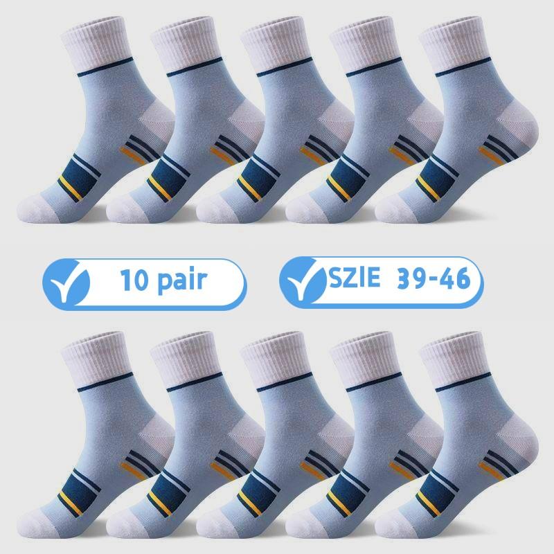 10 пар женских и мужских носков из чистого хлопка, модные повседневные полосатые износостойкие дышащие спортивные носки, деловые носки большого размера для мужчин