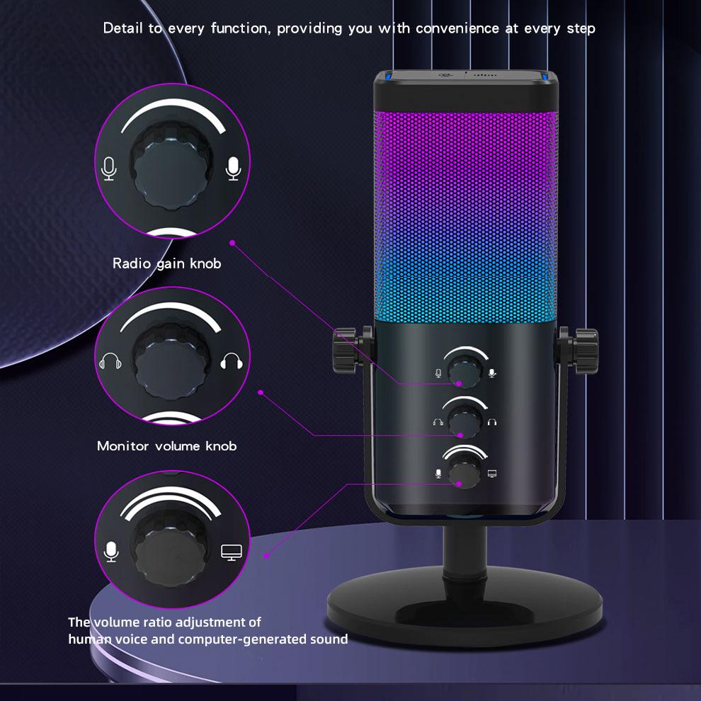 RGB Игровой Микрофон с Голосовым Чатом, Шумоподавлением и Звуковой Картой для Стриминга