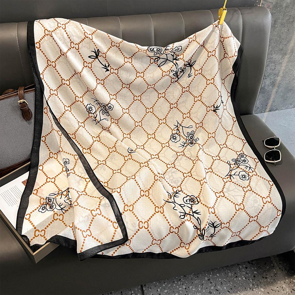 New Spring and Summer Style and Versatile Letter Shawl Warm Scarf for Women's Thin Cotton and Linen Hand-feeling Scarf