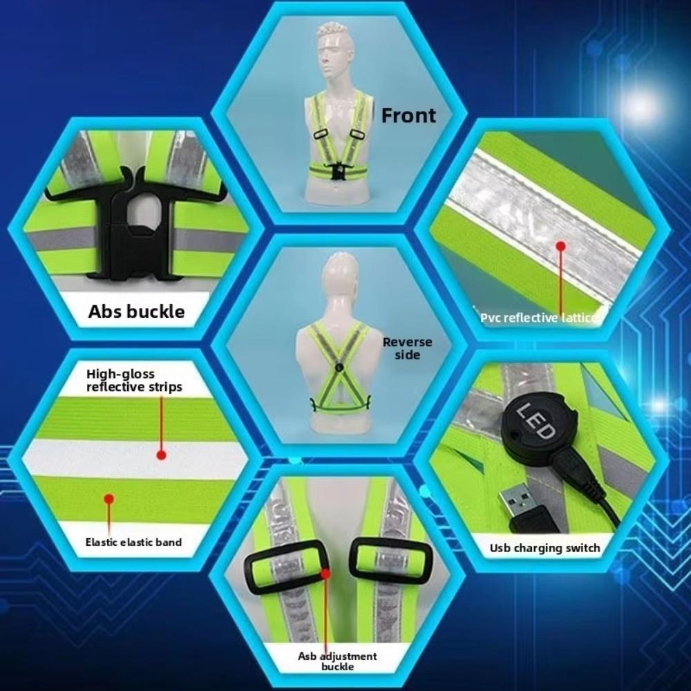 Polyester Reflective Running Vest Green Light Cycling Warning Vest LED Safety Vest Cycling Gear