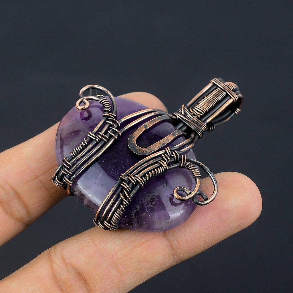 Аметистовый кулон, ювелирное изделие из драгоценного камня, кулон, обернутый медной проволокой 999 пробы, подарок для женщин, кулон ручной работы