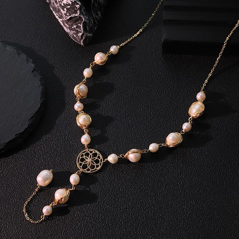 Natural Freshwater Pearl Necklace 18k Gold Plated Handmade Design Luxury Necklace Women Jewelry GN0260