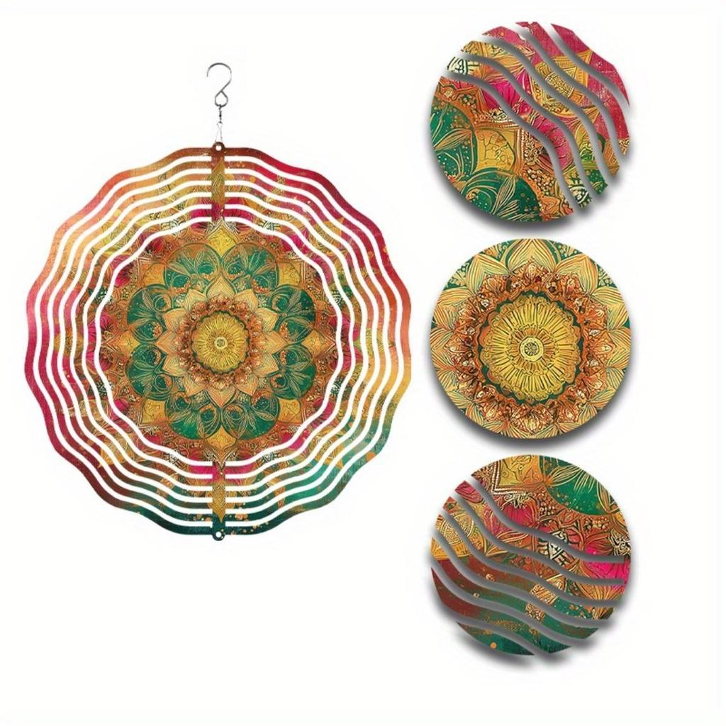 360 Degree Swivel Hook 10 Inch Hanging Wind Spinner Vibrant Metal Art Design for Garden Lawn Balcony All Season Outdoor Decoration Weather