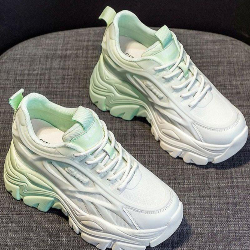 Женские кроссовки смешанных цветов на толстой подошве с дышащей сеткой на шнуровке, спортивная обувь на каждый день