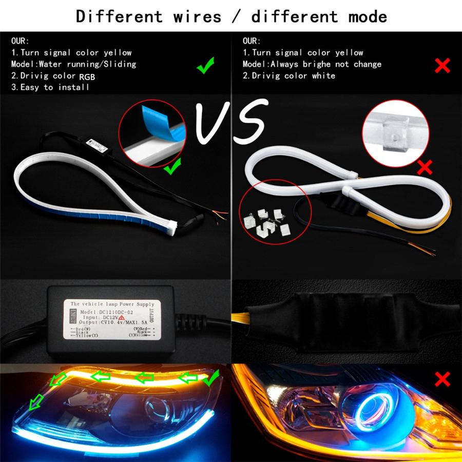2X RGB APP 45СМ Тонкая Гибкая Светодиодная DRL Дневная Ходовая Огня для Фары