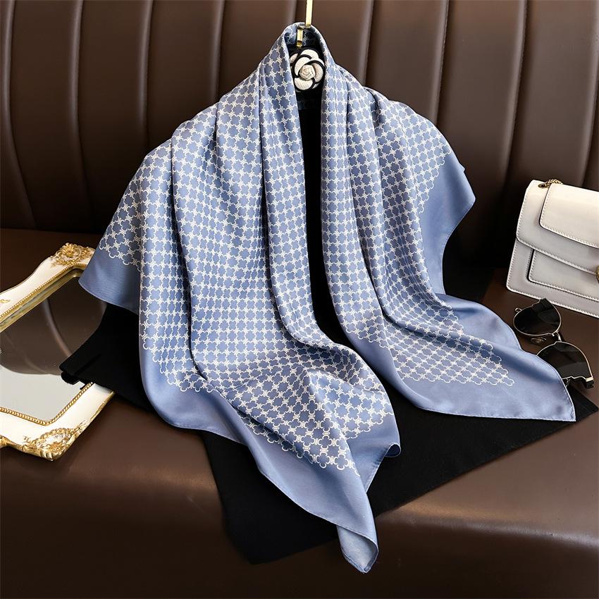 Versatile British-Style Silk Square Scarf - 90cm Solid Color Shawl & Headscarf