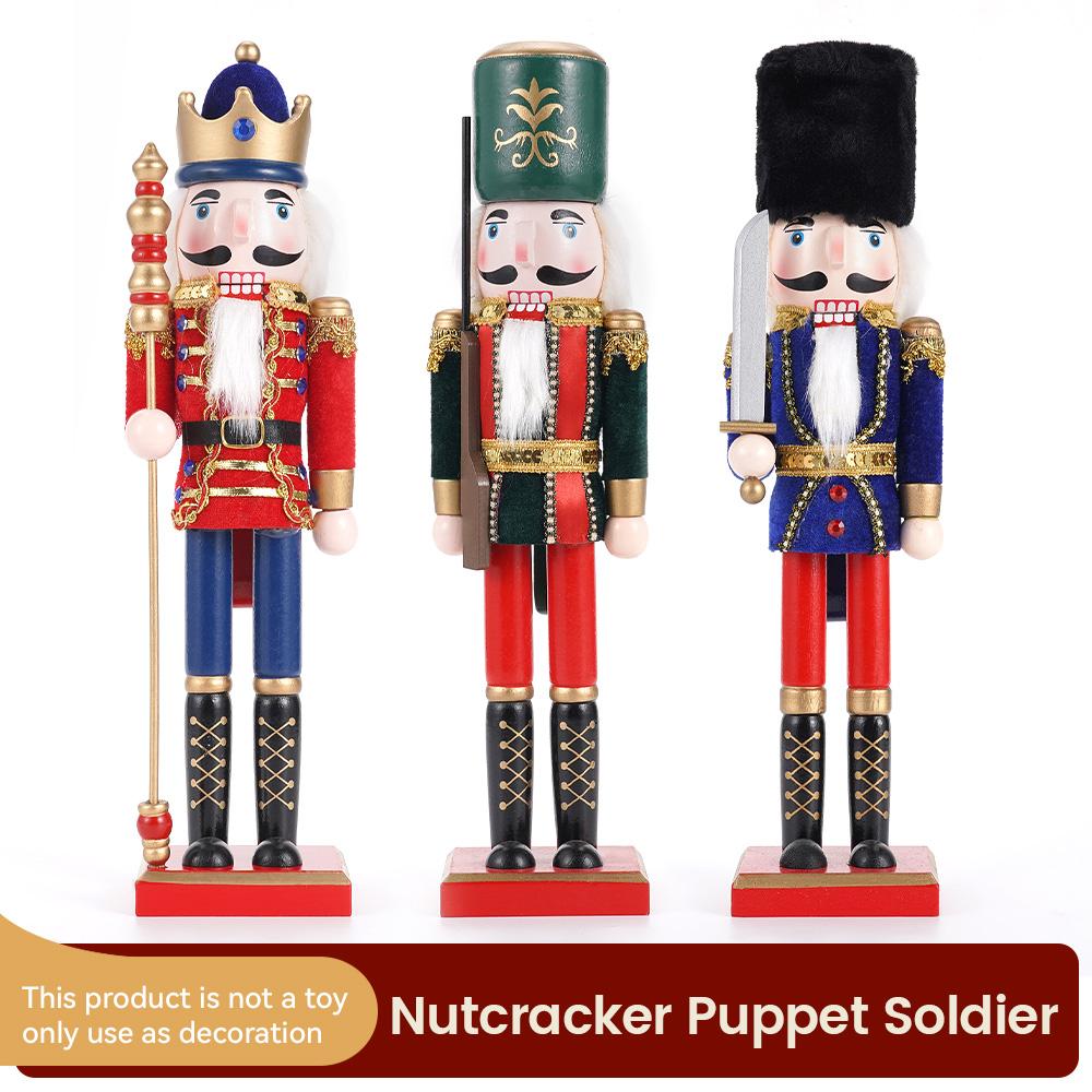 1Pcs/3Pcs 38CM Christmas Nutcracker Soldier Puppet Desktop Ornament Wooden Handmade Doll Home Decoration Christmas Gift