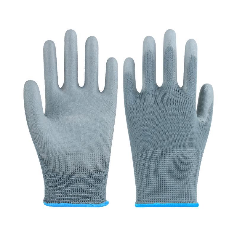 Белые перчатки с полиуретановым покрытием на ладони, антистатические, безворсовые, защита пальцев цветной полосой