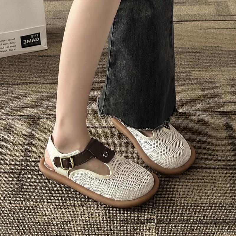 2024 Новый летний стиль, модные и универсальные, на мягкой подошве, удобные и дышащие, модные сетчатые сандалии с загнутым носком для женщин