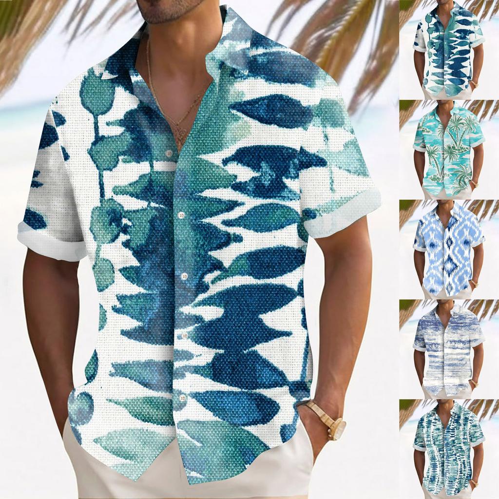 Гавайская рубашка для мужчин, мужские винтажные рубашки для боулинга на пуговицах, летняя пляжная рубашка с коротким рукавом