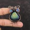 Titanium Coated Shell Pendant Blue Color Evil Eye Pendant Copper Wire Wrapped Gemstone Pendant Copper Designer Jewelry Handmade Owl Pendants