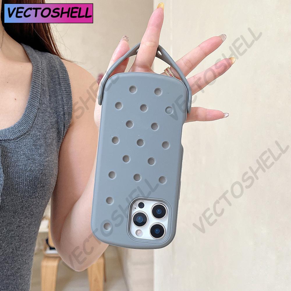 Для Crocs Подвески DIY Держатель для браслета Чехол для телефона Для iPhone 17 16 15 14 Pro Max Air 13 Однотонный Мягкий Силиконовый Задний Чехол