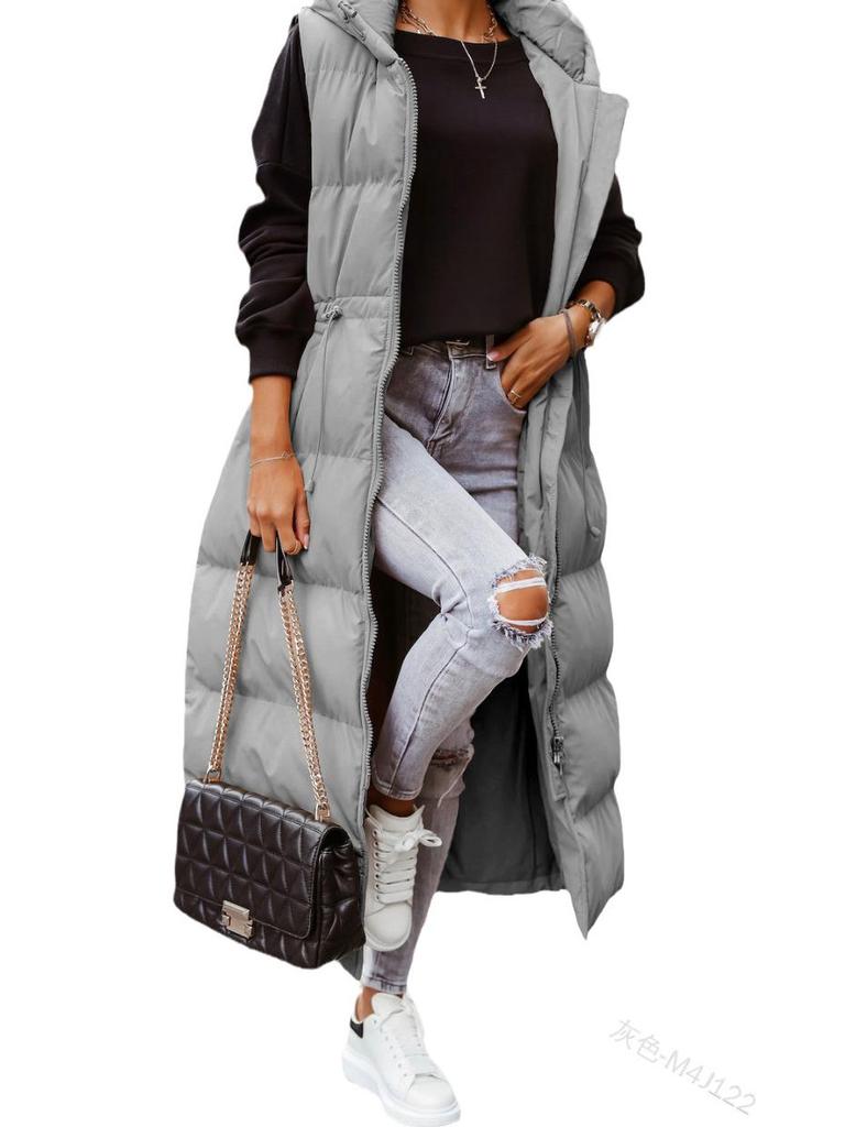 Однотонная хлопковая куртка с капюшоном и жилетом на талии — повседневная однобортная модель без рукавов.