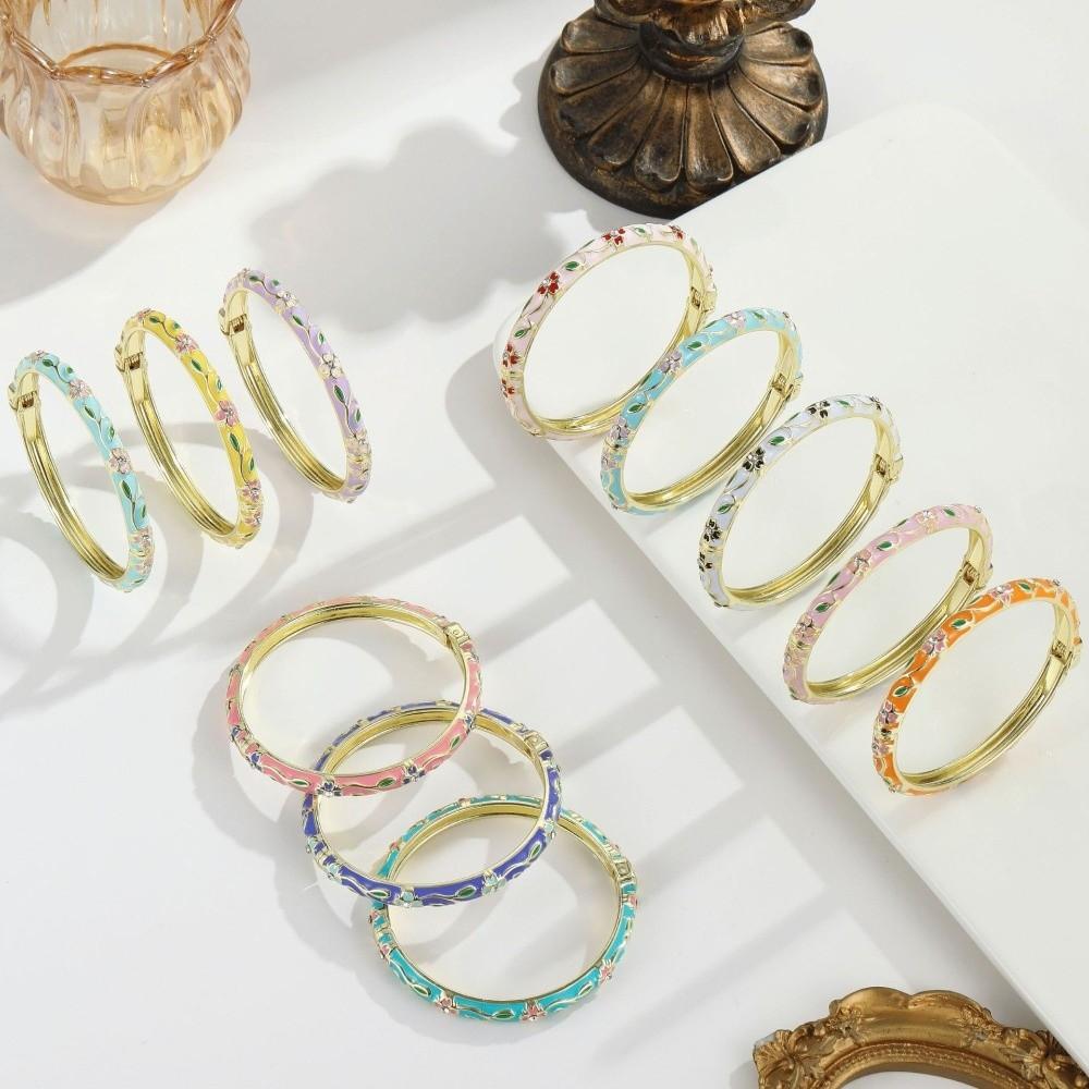 Color Plated Cloisonne Bracelet Metal Enamel Flower Bangle Enamel Bracelet Traditional Style