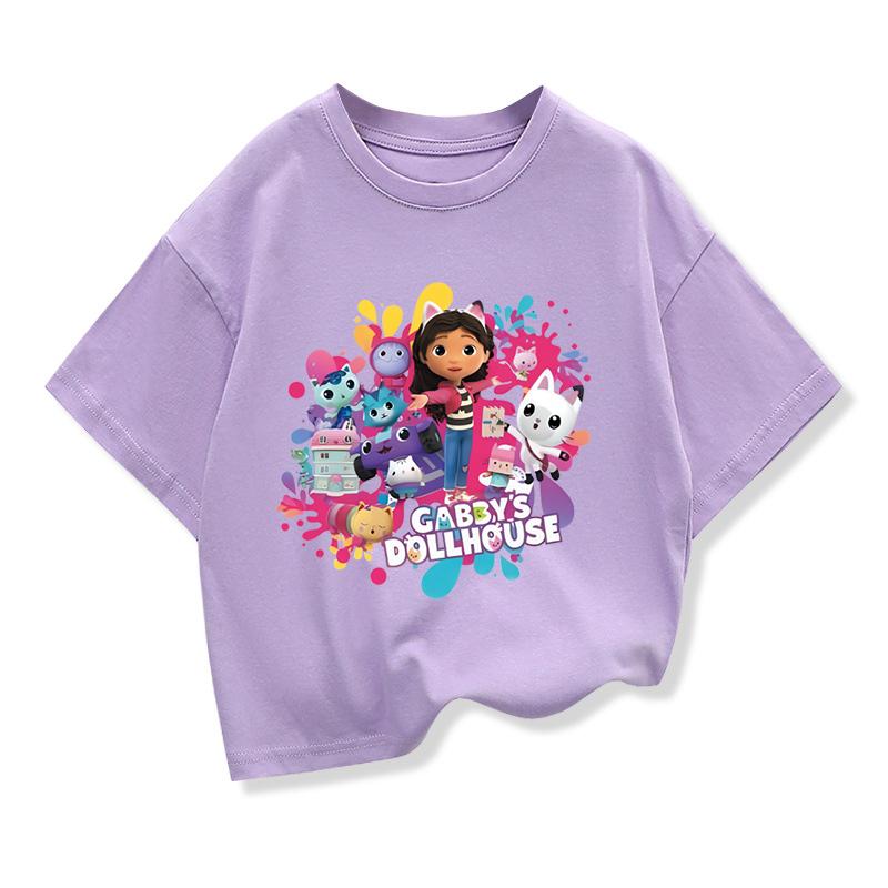 Summer Tee Girls Short Sleeve Tops Kawaii Gabbys Dollhouse T-shirt for Baby Girls Gabby Cats T Shirts Kids Children Clothing