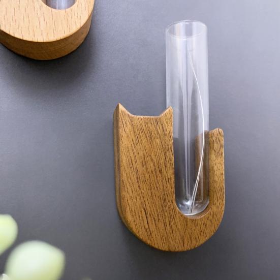 Ваза Кошачий Ус Магнит на Холодильник Деревянный Магнит на Холодильник со Стеклянной Трубкой Магнитный Контейнер для Сбора Кошачьих Усов Ваза Аксессуары для Холодильника