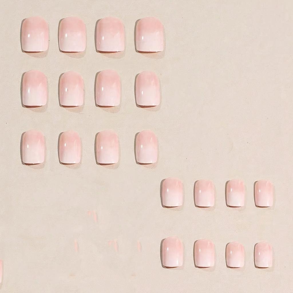 Набор из 24 элегантных розовых омбре накладных ногтей, короткие квадратные с глянцевым финишем, идеально подходит для модного нейл-арта, маникюра и декора