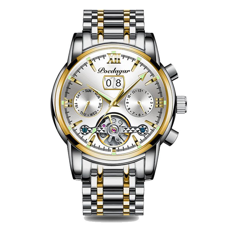 Automatic Mechanical Man Wristwatch Hollow Tourbillon Stainless Steel Men Watch Waterproof Luminous Date Men's Watches