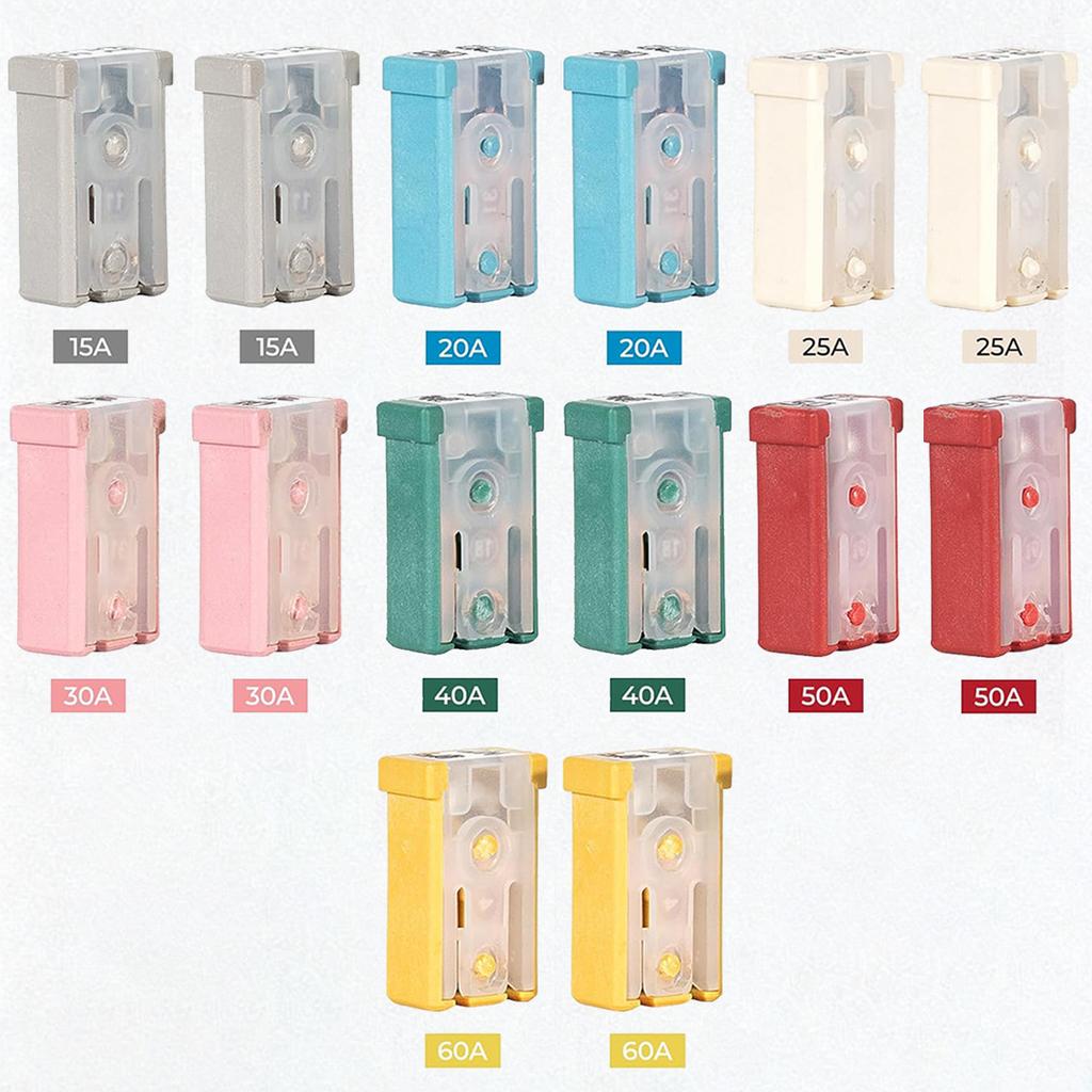 14/28Pcs Mini Slotted Automotive MCASE Shaped Cartridge Fuse Kit 15A 20A 25A 30A 40A 50A 60A 32V Mini Shape Cassette Fuse Kit Fuses4
