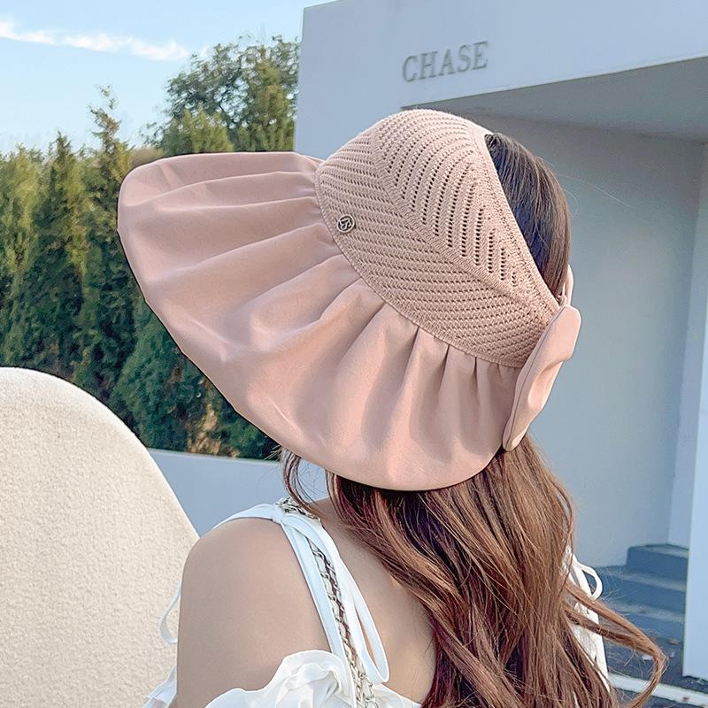 Женская шляпа-панама с бантиком: Широкие поля, открытый верх, летняя защита от солнца, пляжная шляпа с защитой от УФ-лучей.
