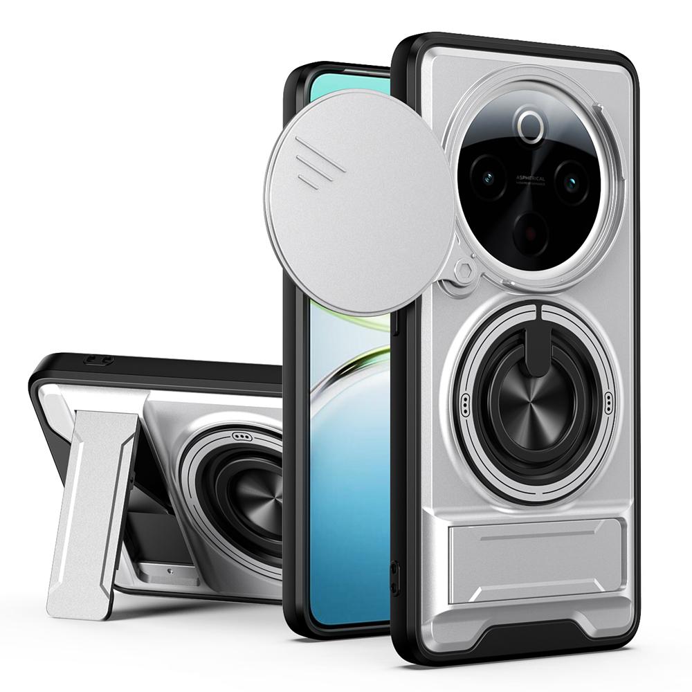 KEYSION Магнитный чехол для телефона для IQOO Z10 5G Защита камеры со сдвижной крышкой Вертикальная подставка Кольцо 360° Ударопрочный чехол для IQOO Z10
