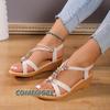 New Womens Solid Color Wedge Sandals 2024 Ankle Buckle Non Slip Gladiator Shoes Woman Fashion Chunky Platform Sandalias Mujer PU