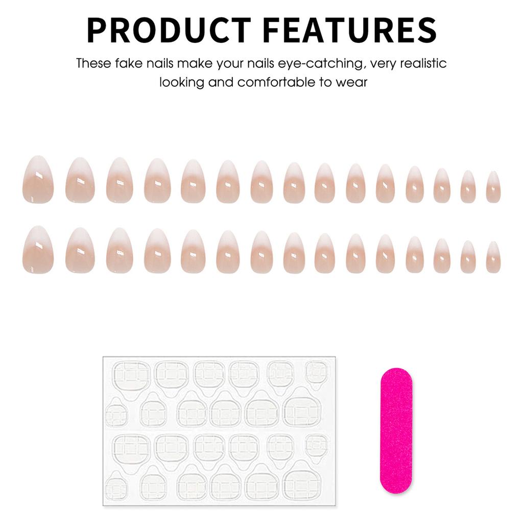 French Almond False Nails White Gradient 30 Pieces Press On Nails for Weddings Parties