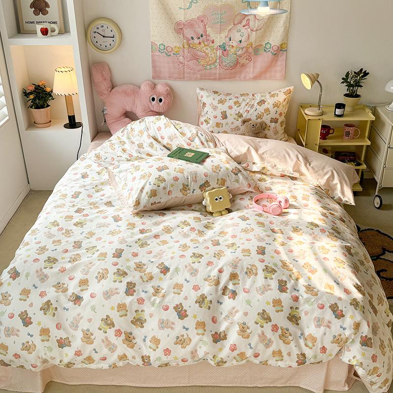 Хлопковое одеяло из четырех частей, простыня из трех частей с рисунком девушки в форме сердца