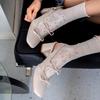 Модные женские серебристые балетки с бантом и квадратным носком, летний дизайн, туфли на высоком каблуке, женская модная одежда, женские кожаные сандалии для улицы