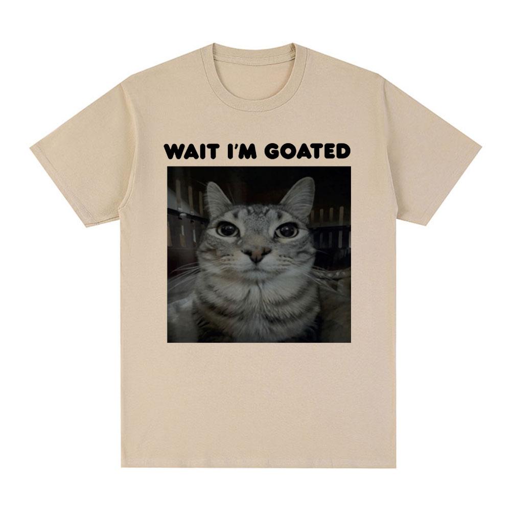 Wait I'm Goated Funny Meme Cat T-shirt Women Clothing Casual Oversized T-shirts Hip Hop Vintage T Shirts Streetwear Fashion Y2K