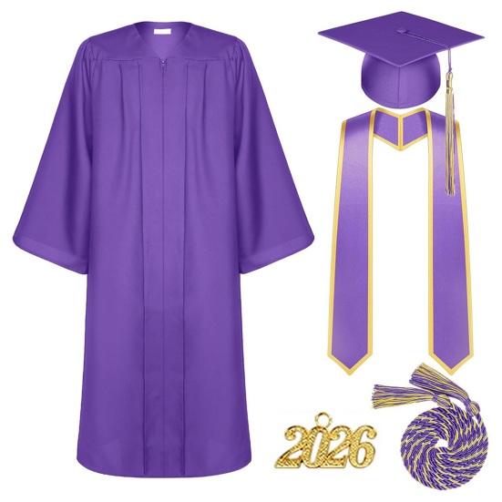 Академический выпускной набор: мантия, шапочка, кисточка. Полиэстер. Мягкая, дышащая. V-образный вырез, длинный рукав. Форма для школьной церемонии, фото на диплом, одежда для выпускного вечера.
