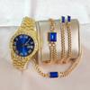 Men'S Hip-Hop Trendy Fashion Large Dial, Popular Diamond-Encrusted Cuban Chain Watch Set Yymy Watch