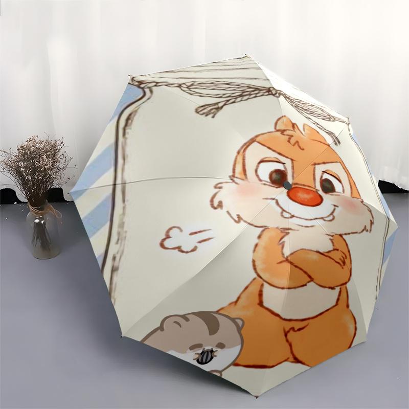 Charming Chipmunk Automatic Folding Umbrella - 3 Folding Design, Vivid Cartoon Pattern, Suitable for Outdoor Activities, A Gift for Fans In