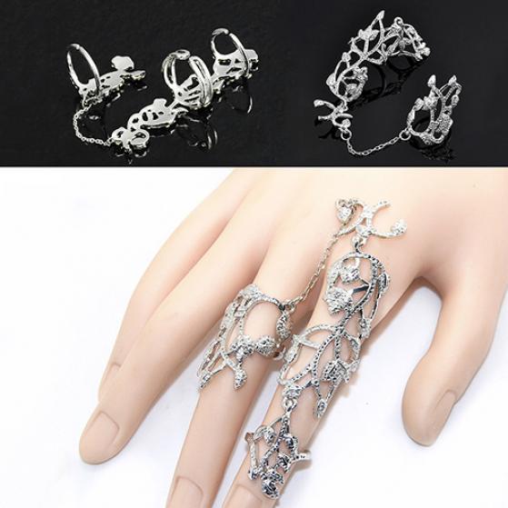 Fashion Women Flower Rose Chain Link Finger Slave Ring Bride Wedding Jewelry ARI