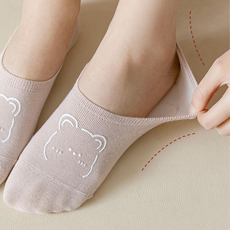 3/5 пар Женские носки-лодочки с узором из мишек, нескользящие, не сползающие, невидимые, тонкие носки