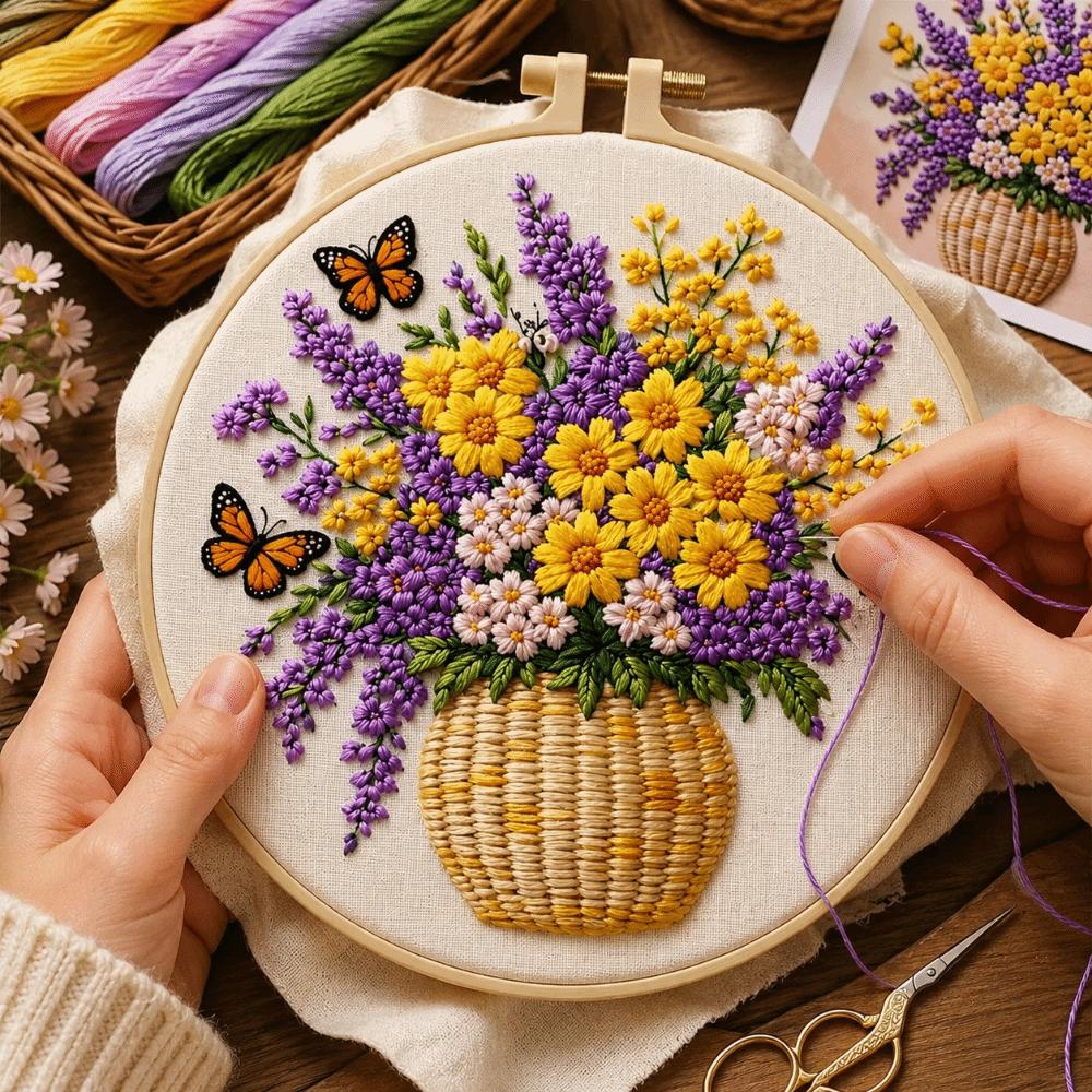 DIY Embroidery Kit Colorful Needlework Craft Animal Embroidery Flower Sewing Kits Beginners