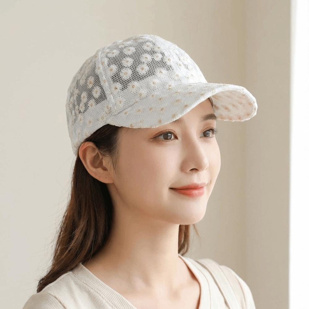 Adjustable Flower Baseball Cap Embroidered Mesh Peaked Hat Casual Visors Cap Outdoor